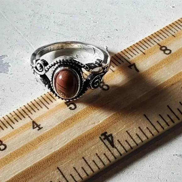 Artisan India Mahogany Obsidian 925 Sterling Silver Plated Gemstone Ring Sz 6.75 - Picture 7 of 9